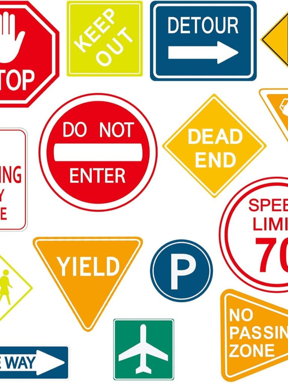 15 Pcs Road Signs Wall Decals, Traffic Street Sign Sticker Room Decor